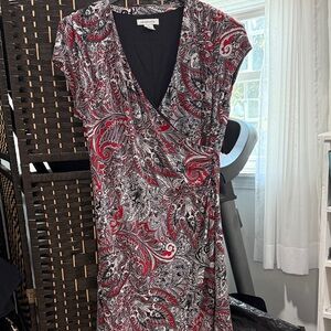 Liz Claiborne Red and Black Paisley Midi Dress